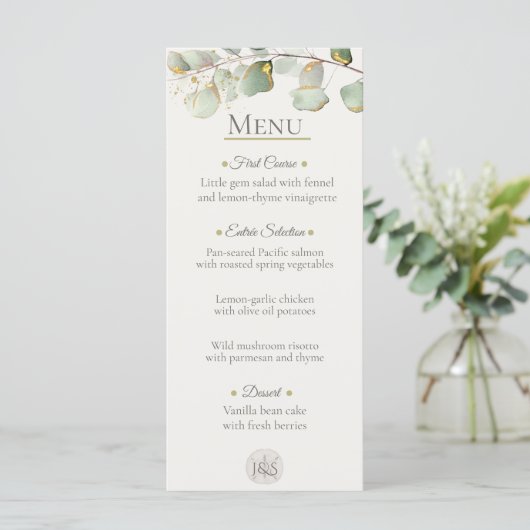 Coastal Eucalyptus Wedding Menu Card メニュー (スタンド正面)