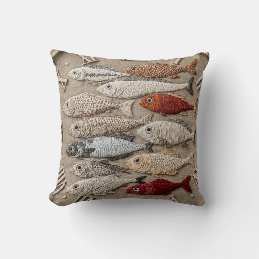 Coastal Fish Nautical Beach House Rustic Fishing クッション (正面)