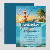 Coastal Fishing Adventure Lighthouse Birthday 招待状 (正面/裏面)