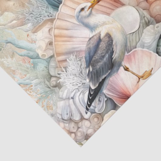 Coastal Floral Seagulls & Seashells Decoupage  薄葉紙 (詳細)