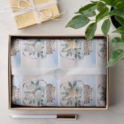 Coastal Floral Seashells in a Jar Decoupage  薄葉紙 (ギフト)