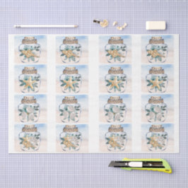 Coastal Floral Seashells in a Jar Decoupage  薄葉紙