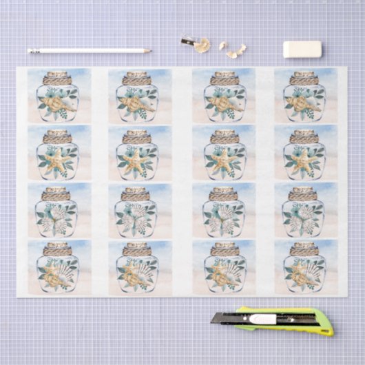 Coastal Floral Seashells in a Jar Decoupage  薄葉紙 (クラフト)