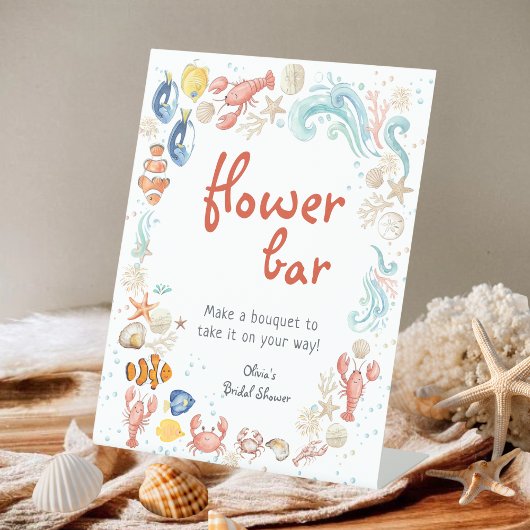 Coastal Flower Bar | Handwritten Bridal Shower 台座サイン