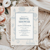 Coastal French Toile Blue Floral Bridal Shower 招待状