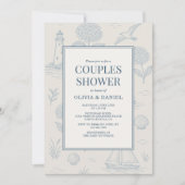 Coastal French Toile Blue Floral Couples Shower 招待状 (正面)