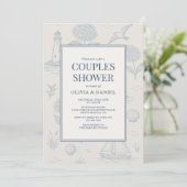 Coastal French Toile Blue Floral Couples Shower 招待状 (スタンド正面)