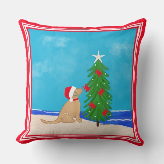 Coastal Golden Dog Beach Christmas 2025 Pillow クッション (正面)