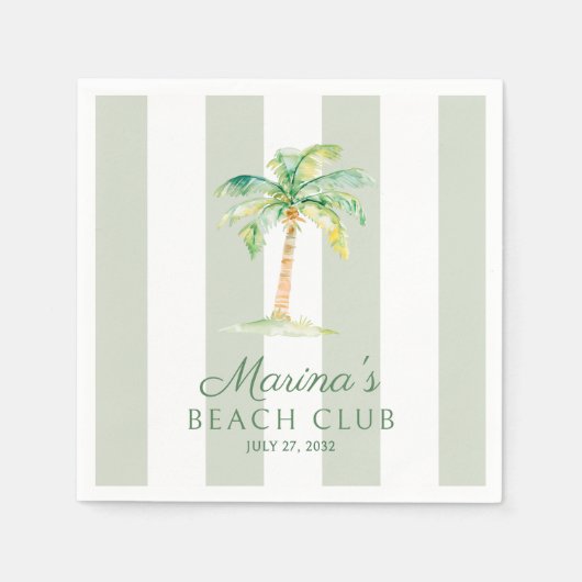 Coastal Green Cabana Stripes Palm Beach Club スタンダードカクテルナプキン (正面)