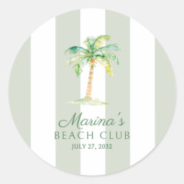 Coastal Green Cabana Stripes Palm Beach Club ラウンドシール