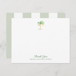 Coastal Green Cabana Stripes Palm Tree Thank You ノートカード