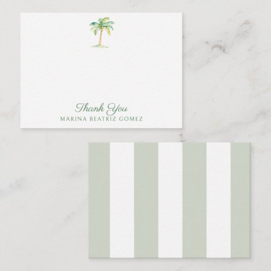 Coastal Green Cabana Stripes Palm Tree Thank You ノートカード (正面/裏面)