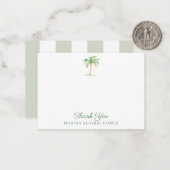 Coastal Green Cabana Stripes Palm Tree Thank You ノートカード (正面/裏面インサイチュ)