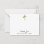 Coastal Green Cabana Stripes Palm Tree Thank You ノートカード (正面)
