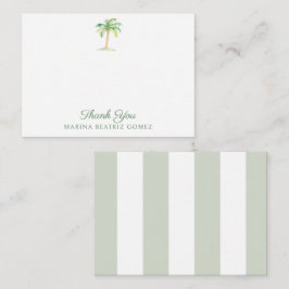 Coastal Green Cabana Stripes Palm Tree Thank You ノートカード