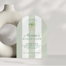 Coastal Green Stripes Palm Beach Birthday Arch 招待状