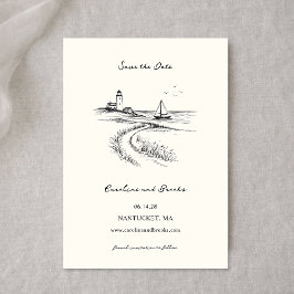 Coastal Hand Drawn Black & White Wedding セーブザデート