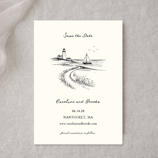 Coastal Hand Drawn Black & White Wedding セーブザデート
