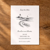 Coastal Hand Drawn Black & White Wedding セーブザデート