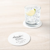 Coastal Hand Drawn Black & White Wedding ラウンドペーパーコースター (インサイチュ)