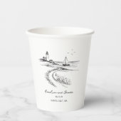 Coastal Hand Drawn Black & White Wedding 紙コップ (正面)