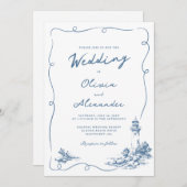 Coastal Hand Drawn Whimsical Lighthouse Wedding 招待状 (正面/裏面)