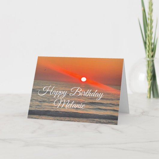 Coastal Happy Birthday Sunset Beach Bright カード (正面)