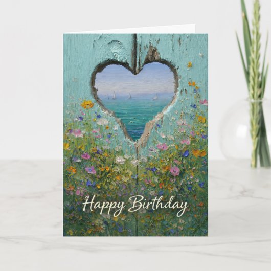Coastal Heart Wildflower Happy Birthday Greeting  カード (正面)
