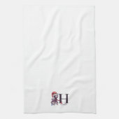 Coastal Holiday Santa Octopus Monogram  キッチンタオル (縦)