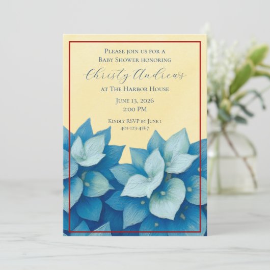 Coastal Hydrangea Baby Shower Invitation 招待状 (スタンド正面)