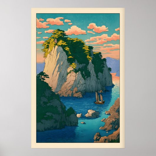 Coastal Landscape Print Serene Rocky Shore and ポスター (正面)