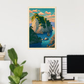 Coastal Landscape Print Serene Rocky Shore and ポスター (ホームオフィス)