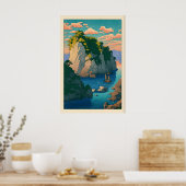 Coastal Landscape Print Serene Rocky Shore and ポスター (キッチン)