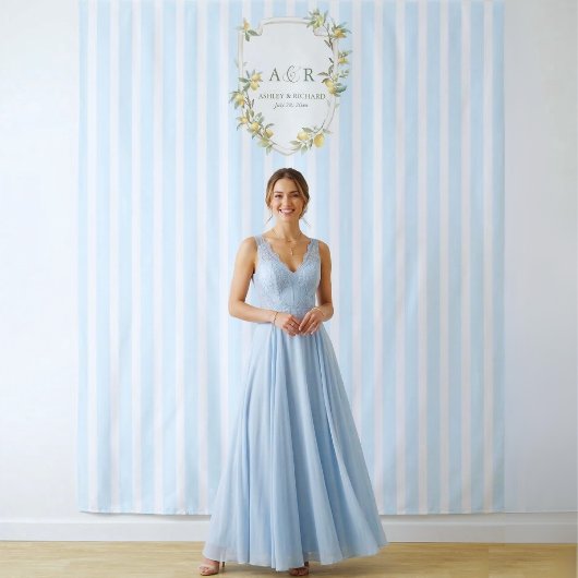 Coastal Lemon Wedding Backdrop Photo Booth タペストリー