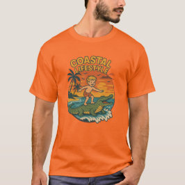 Coastal Life Alligator Surfing Retro FL Surf Beach Tシャツ