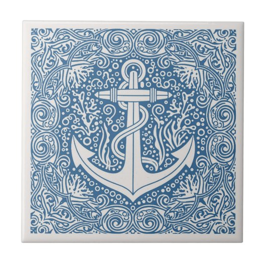 Coastal Life Series Anchor Blue D1208 タイル (正面)
