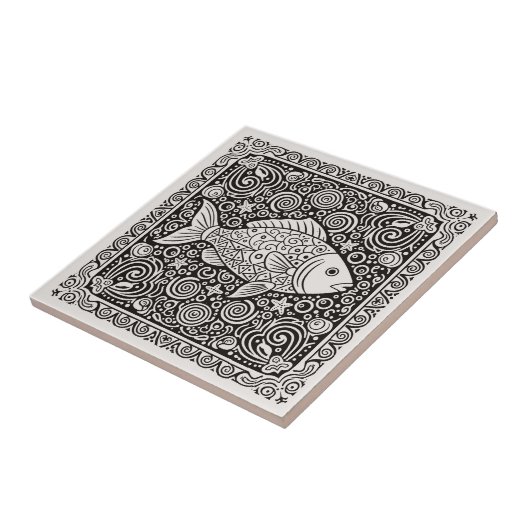 Coastal Life Series Fish B & W D1208 タイル (側面)