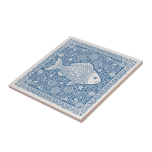 Coastal Life Series Fish Blue D1208 タイル (側面)