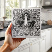 Coastal Life Series Lighthouse B & W D1208 タイル