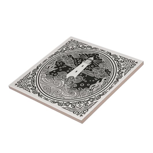 Coastal Life Series Lighthouse B & W D1208 タイル (側面)