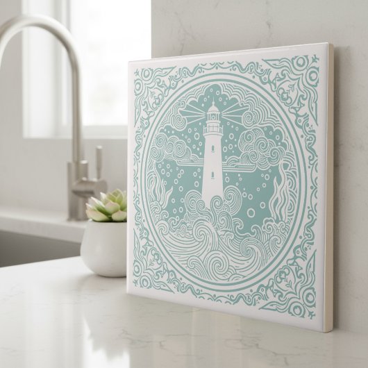 Coastal Life Series Lighthouse Teal D1208 タイル