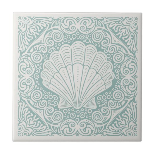 Coastal Life Series Scallop Shell Teal D1208 タイル (正面)