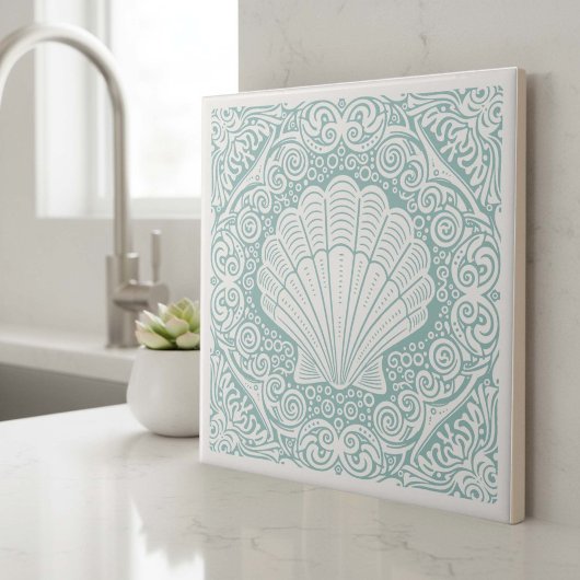 Coastal Life Series Scallop Shell Teal D1208 タイル