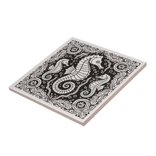 Coastal Life Series Seahorse B & W D1208 タイル (側面)