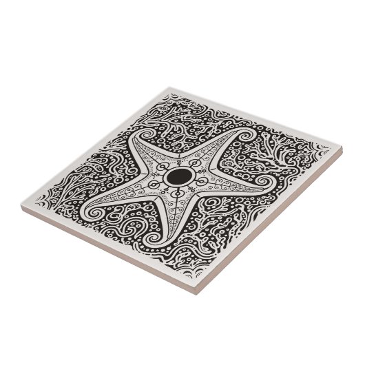 Coastal Life Series Starfish B & W D1208 タイル (側面)