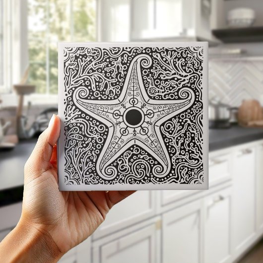Coastal Life Series Starfish B & W ID1208 タイル