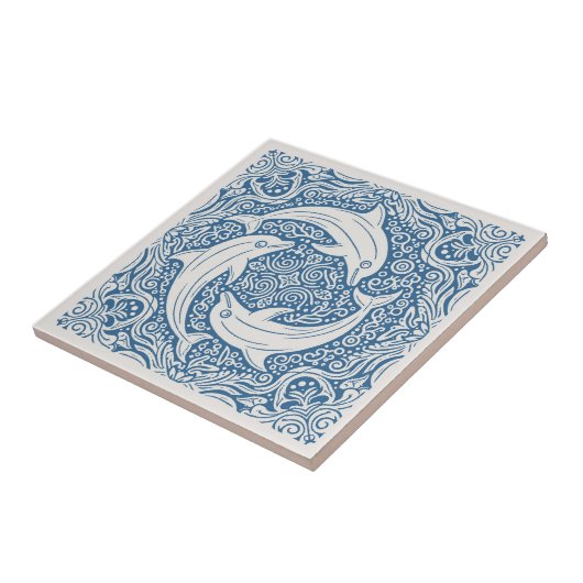 Coastal Life Series Three Dolphins Blue ID1208 タイル (側面)