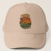 Coastal Lifestyle Gator Surfing - Retro Surf Beach キャップ (正面)