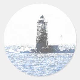 Coastal Lighthouse & Atlantic Ocean Nautical Theme ラウンドシール