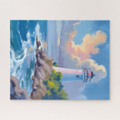 Coastal Lighthouse | Blue Ocean Waves Sea ジグソーパズル (横)